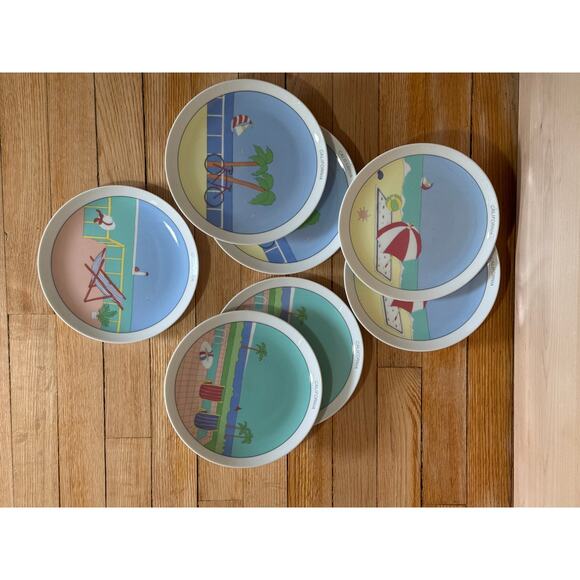 Vintage 1980s/90s Unique Set of 7 California Ocean Scene Dessert Salad Plates - Picture 7 of 8